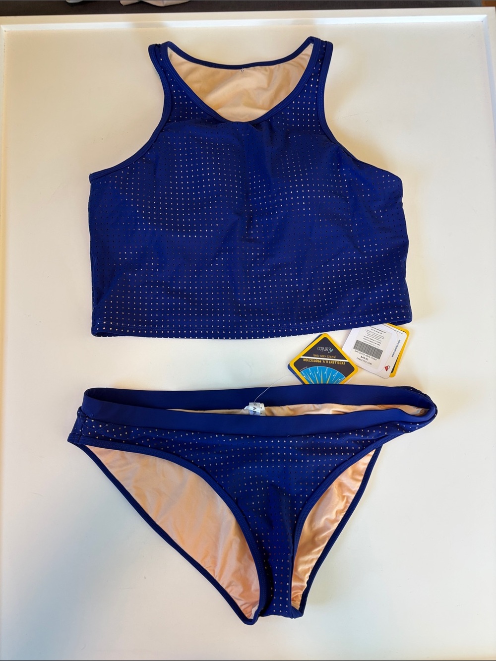 Fabletics Royal Blue Valentina Laser Cut Crop Bikini Set XL NEW